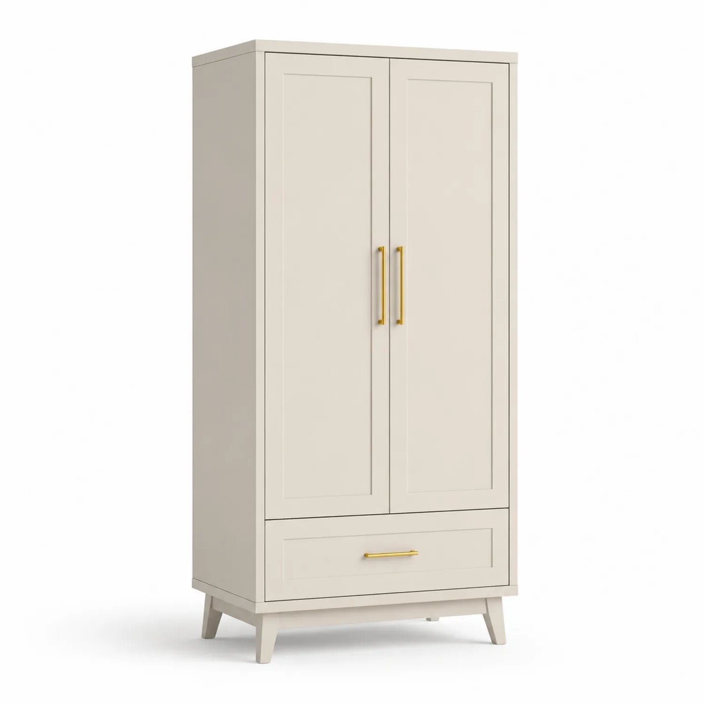 Beiger MDF-Kleiderschrank mit 2 Türen und 1 Schublade 200 cm