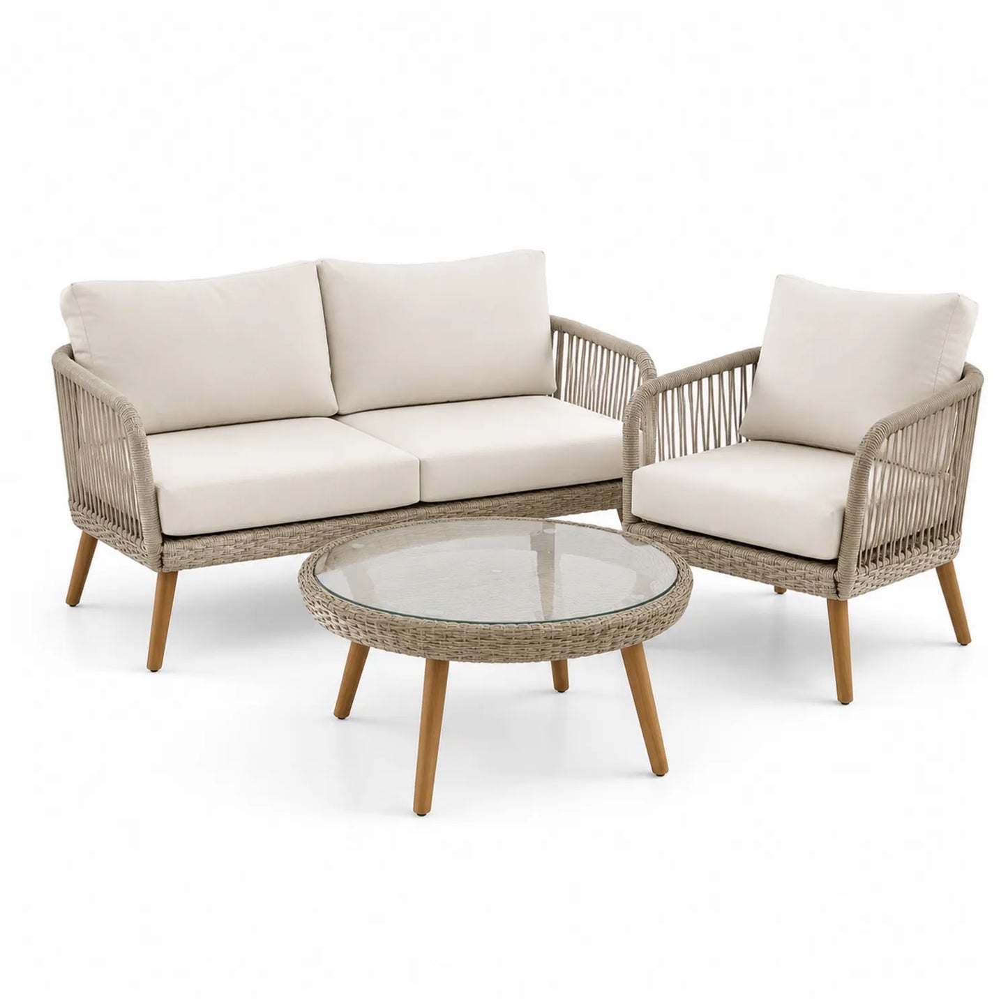 Outdoor-Polyrattan-Set mit Sofas und Tisch Beige/Natur