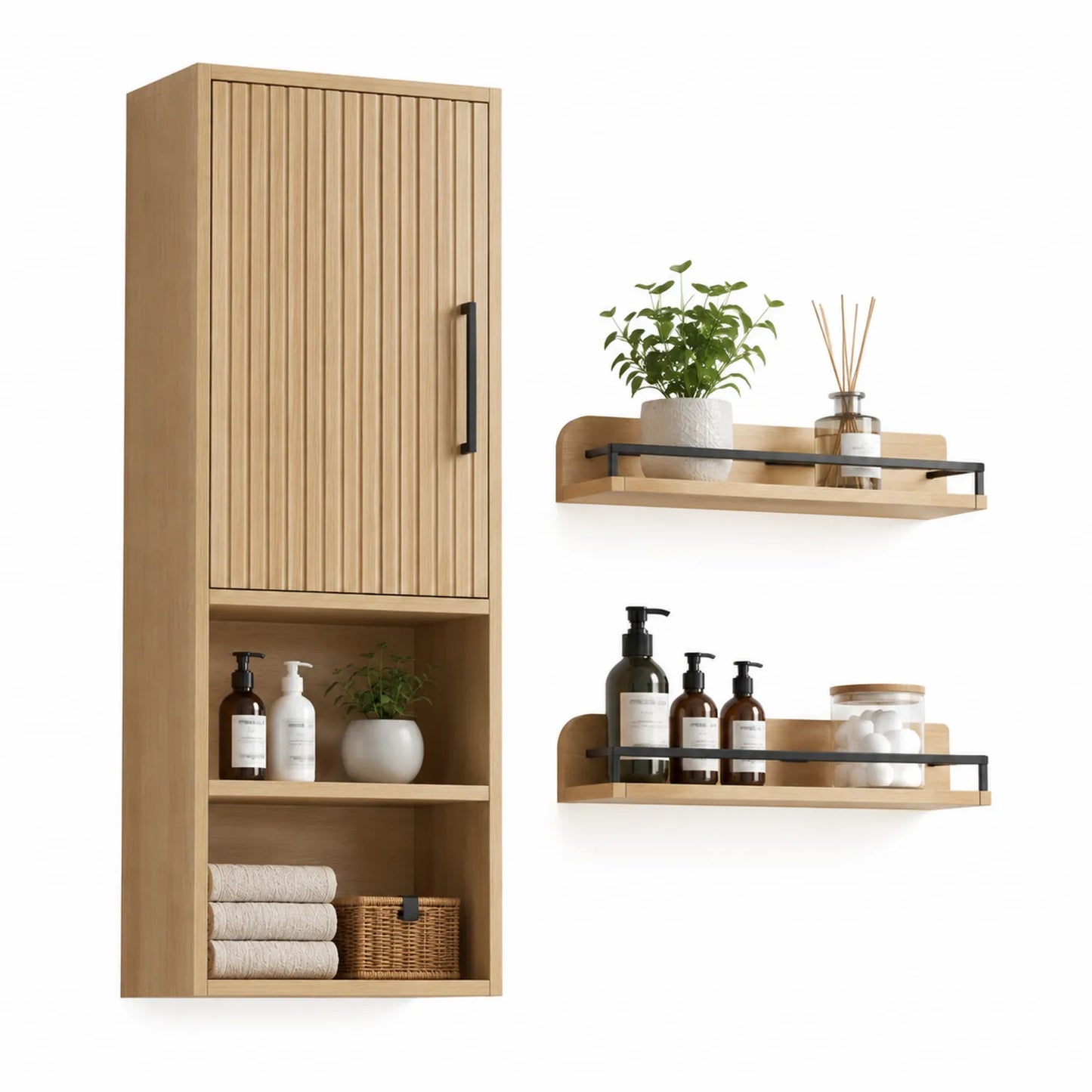 Holz-Badezimmerschrank mit Wandregalen Eiche
