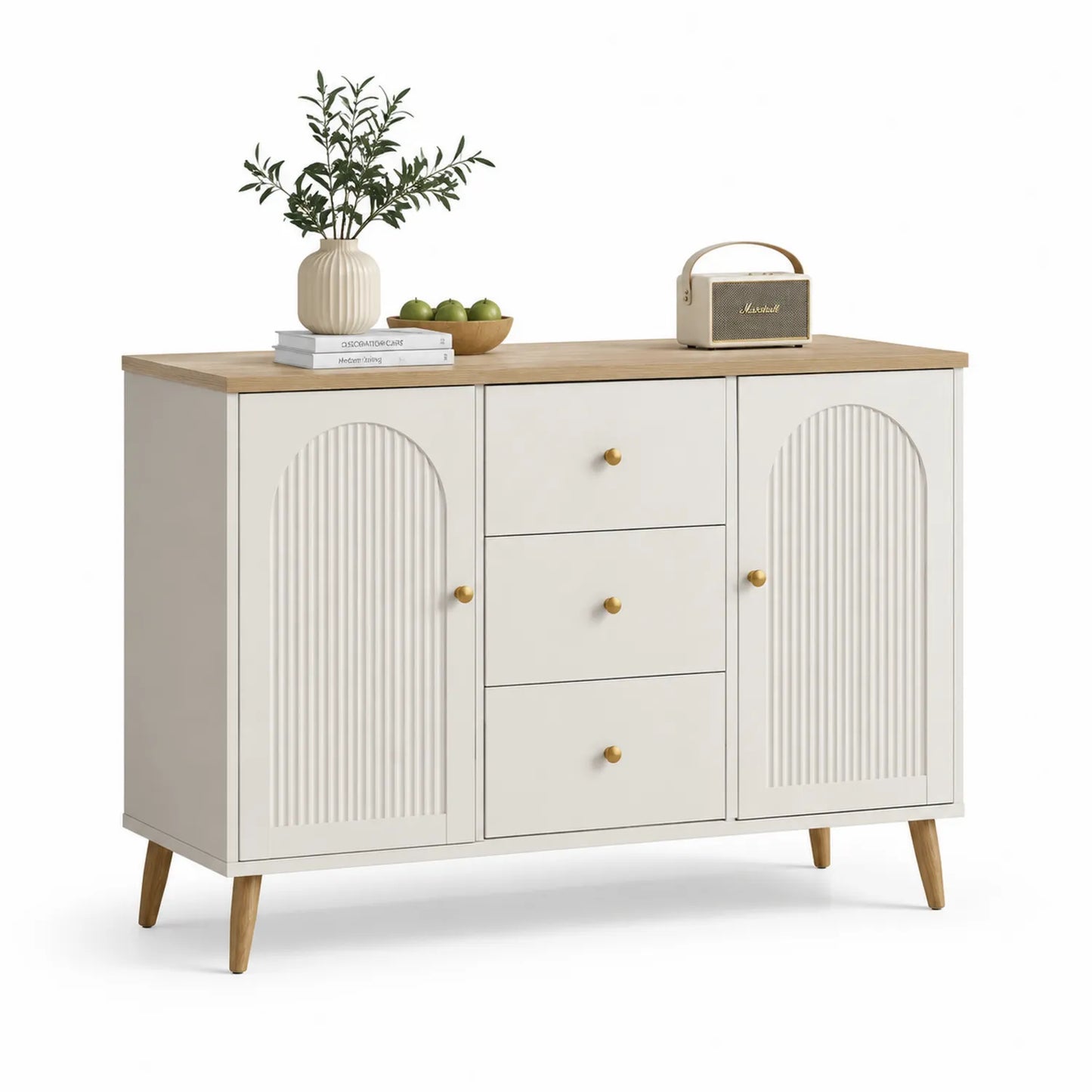 Sideboard mit 2 Türen und 3 Schubladen aus Holz und MDF in Beige