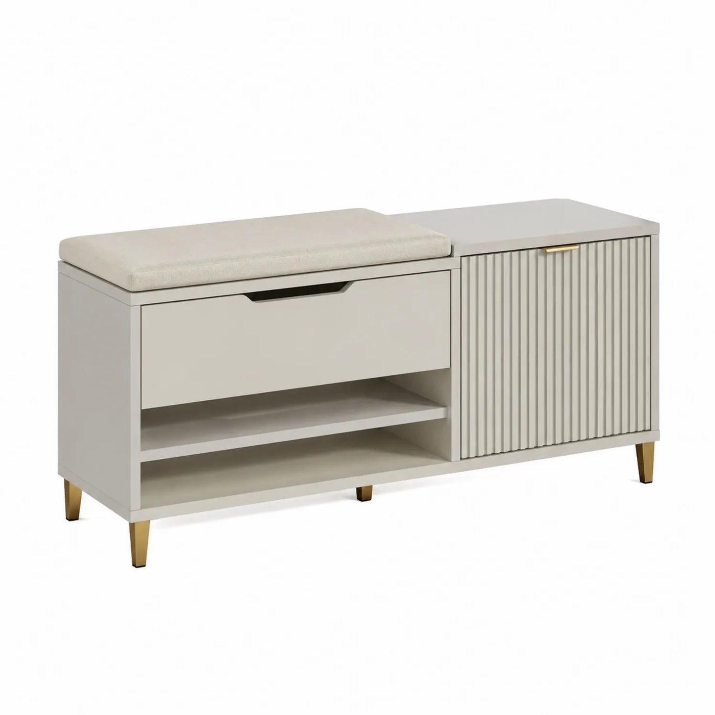 Holz Schuhbank mit Stauraum Beige 120 cm