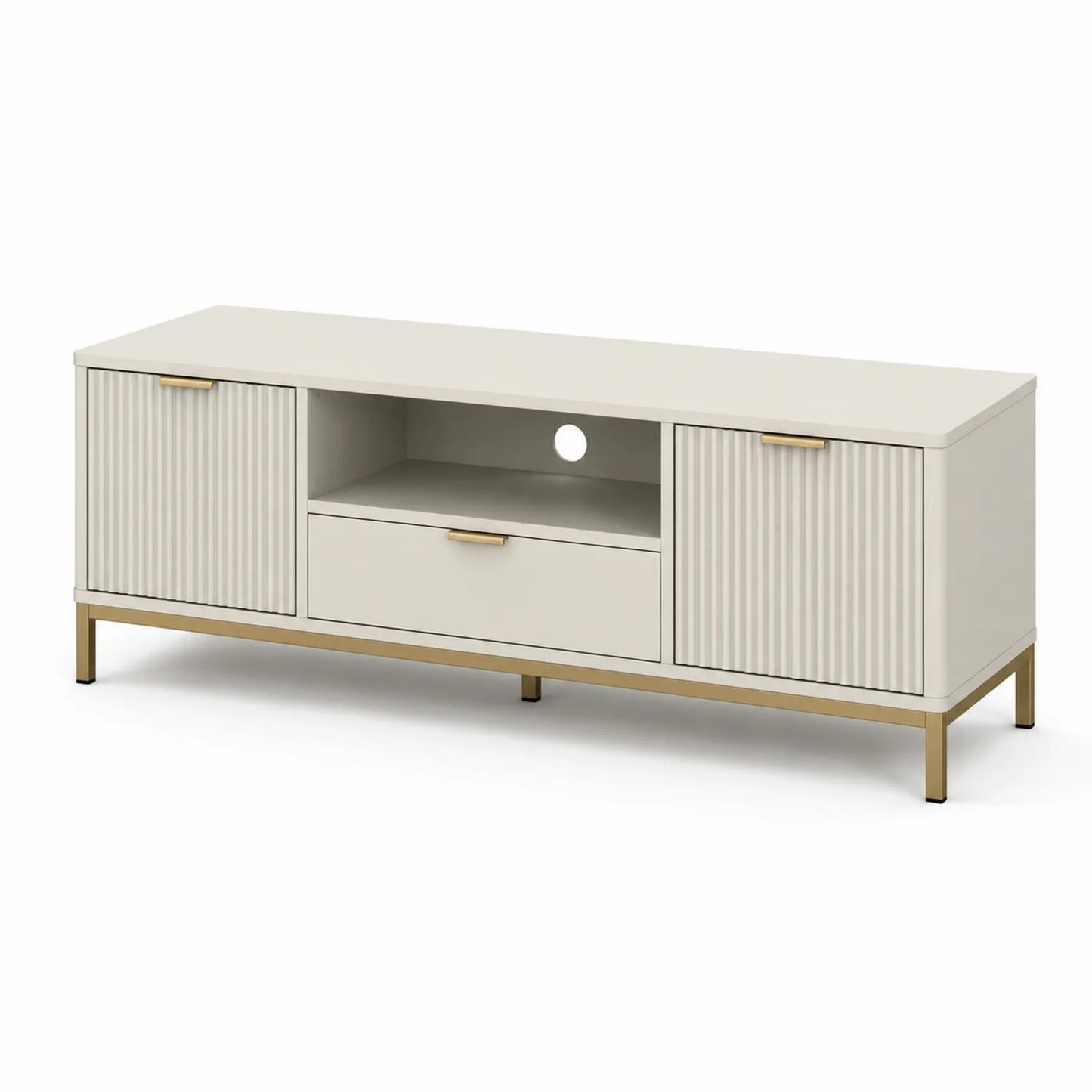 TV-Möbel mit 2 Türen, 1 Schublade und 1 offenem Fach aus Holz und Metall 180cm
