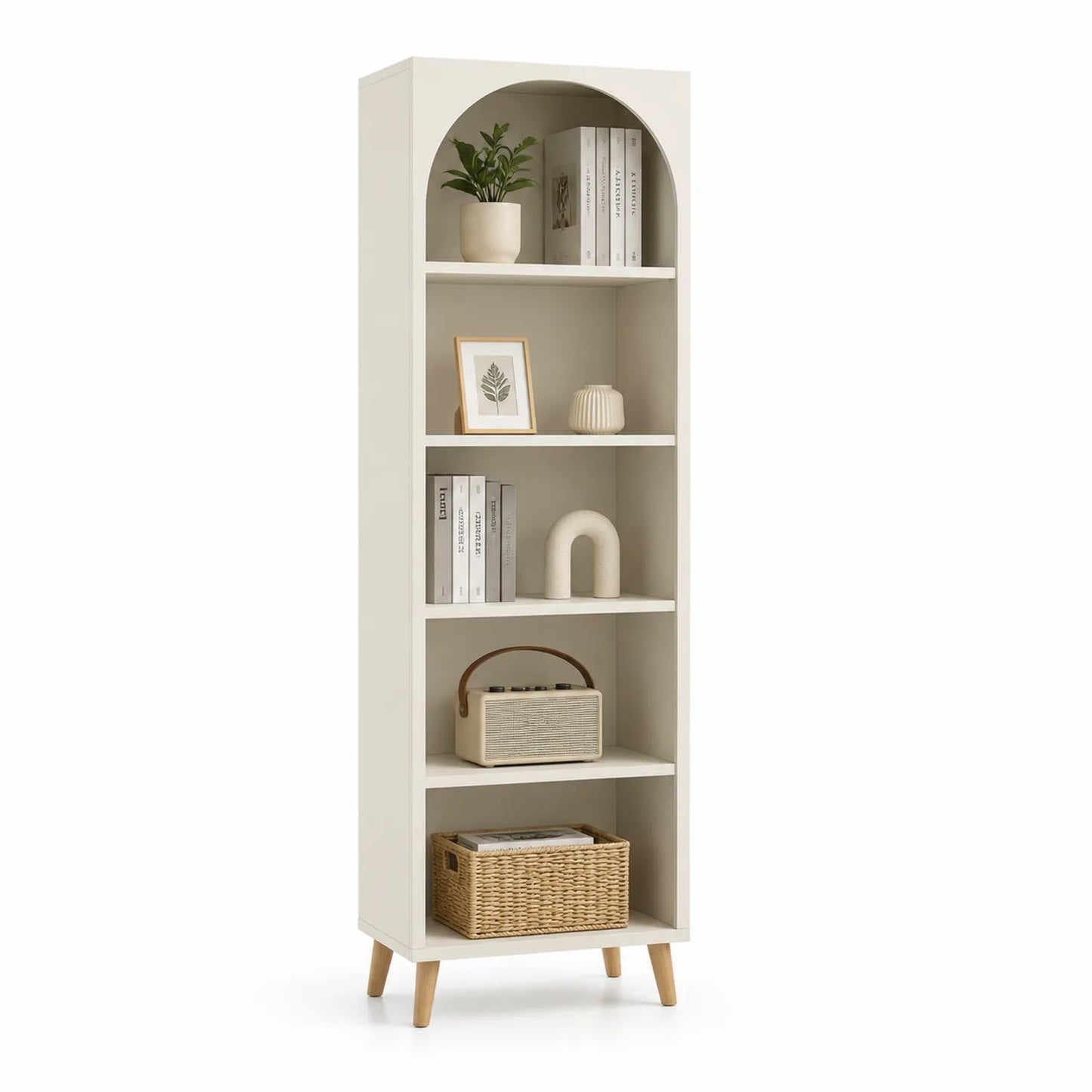 Bücherregal aus Holzwerkstoff mit Eichenbeinen Weiß 180x60x30cm