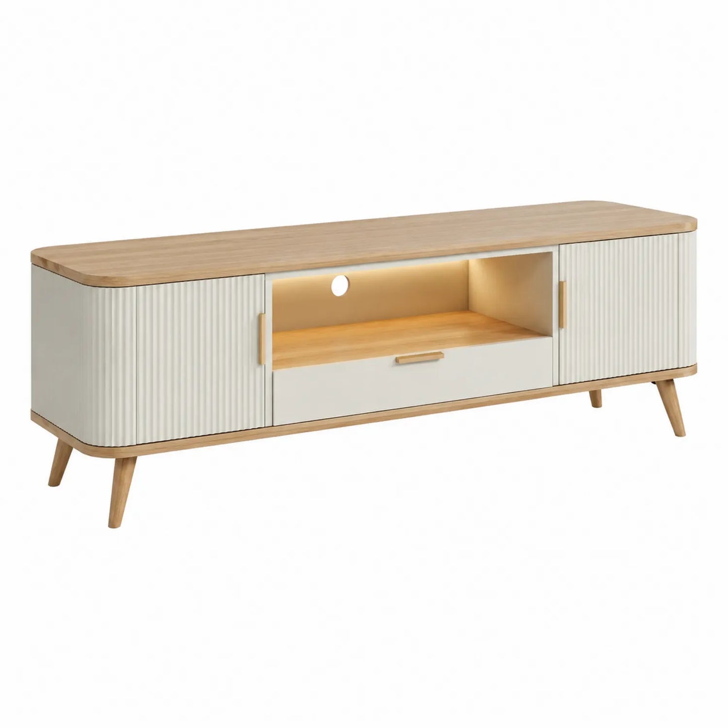 TV-Schrank aus Holz und MDF 180cm Weiß/Buche