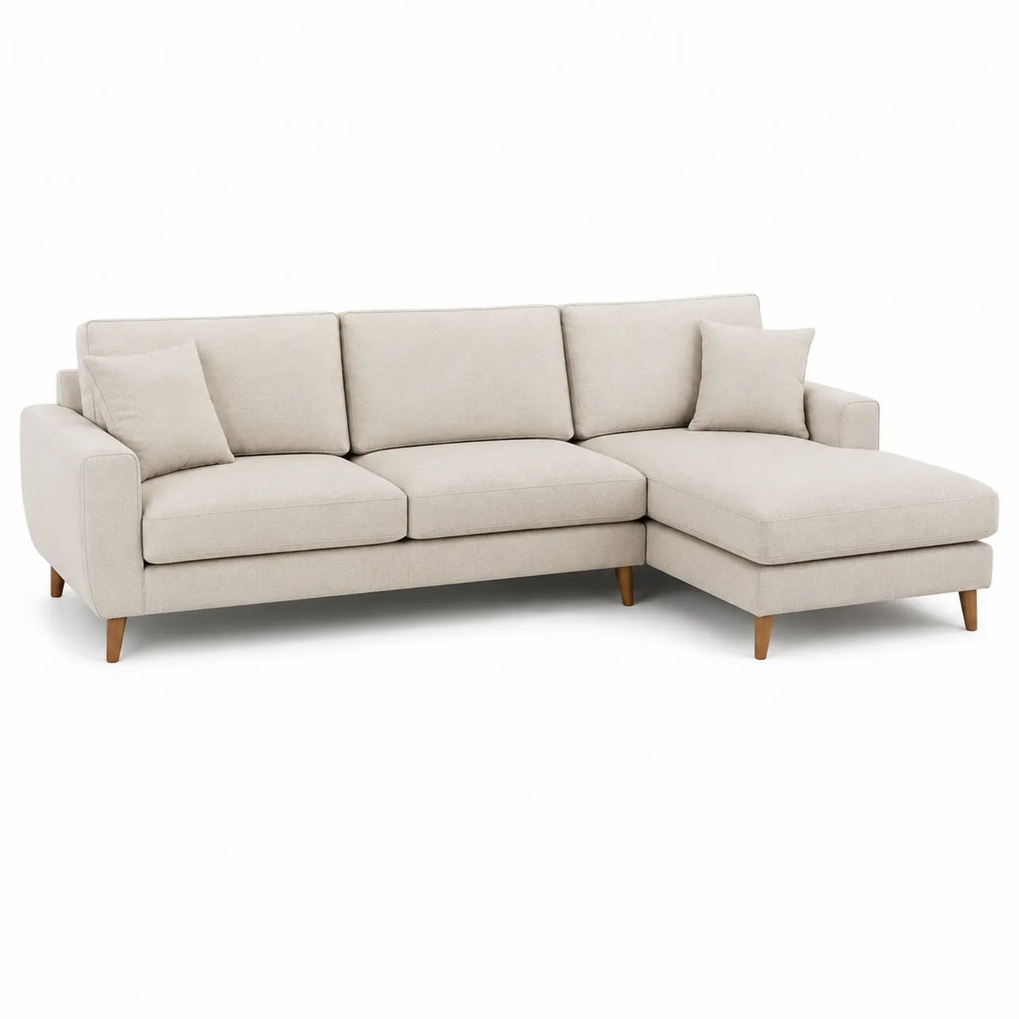 Ecksofa mit Stoffbezug Beige Holzbeine