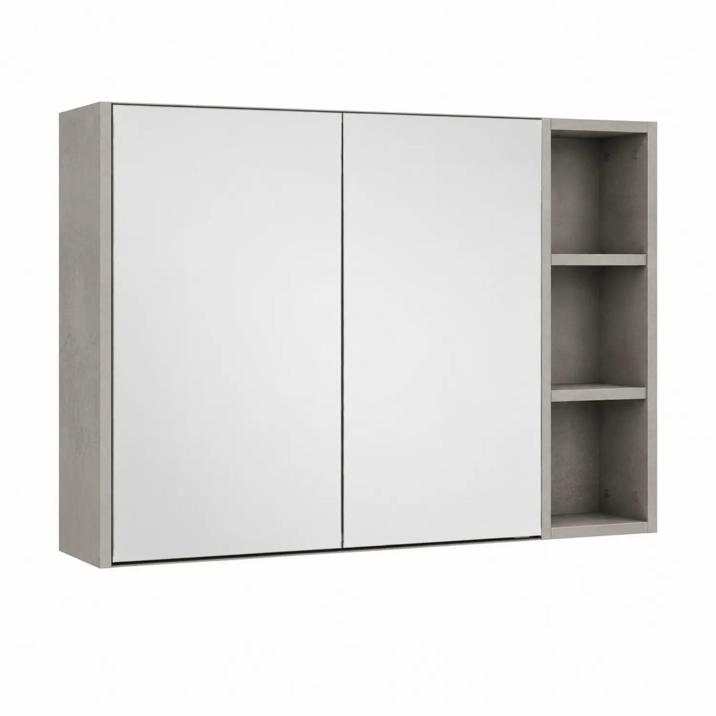 Spiegelschrank mit MDF und Spiegelglas, 80x60x15cm, Betonoptik Grau