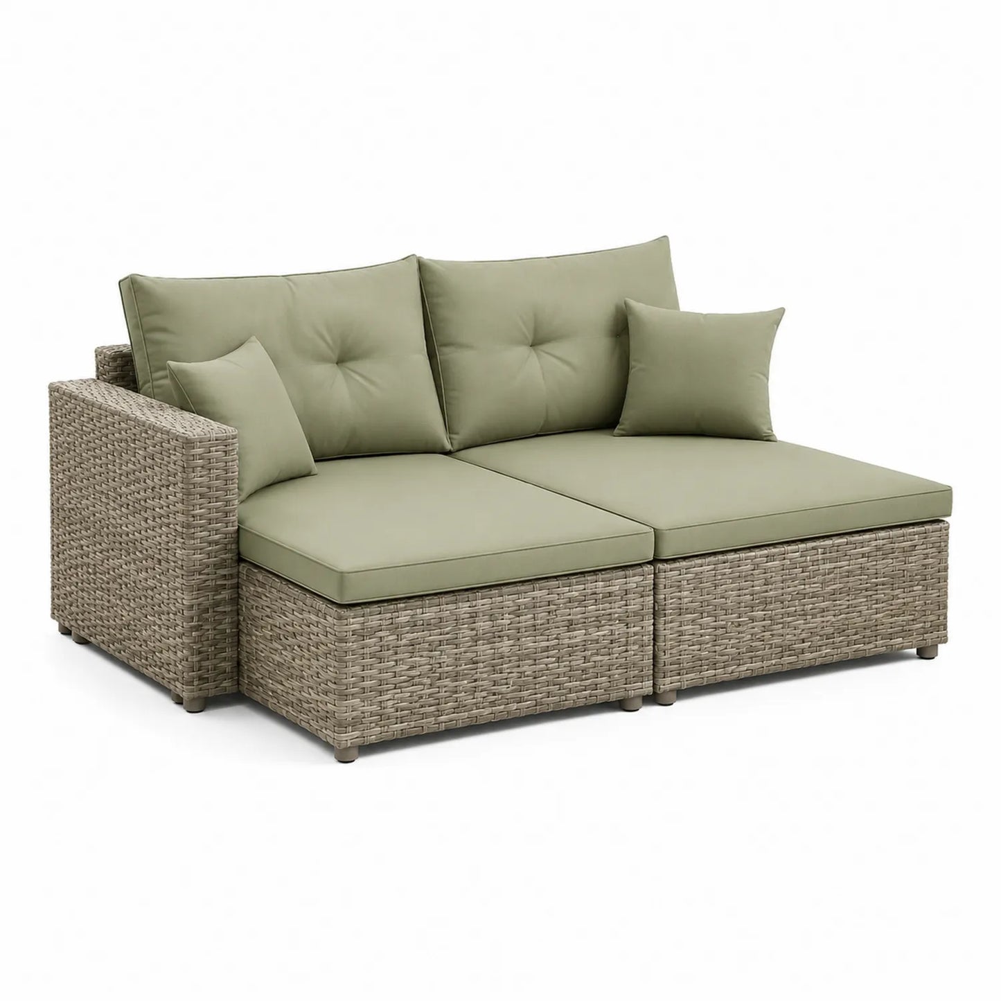 Polyrattan Gartensofa Set mit Olivgrünen Kissen