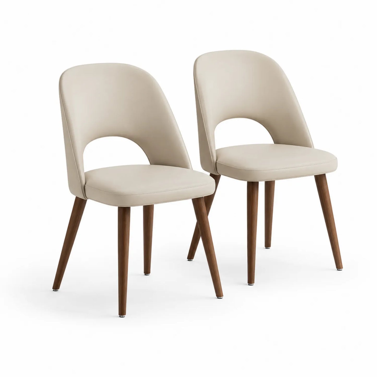 Esszimmerstühle 2er-Set PU-Kunstleder Beige Walnussholz