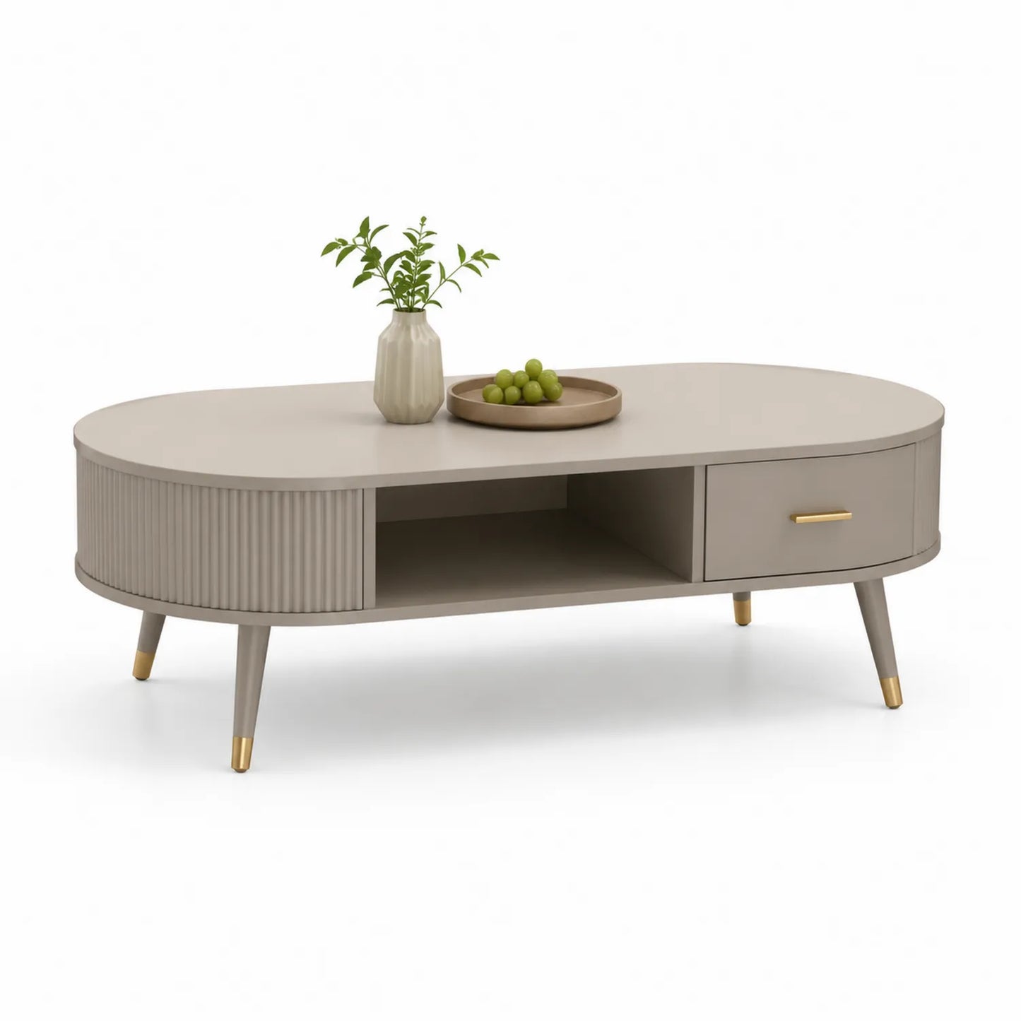 Ovaler MDF Couchtisch Beige mit Schublade