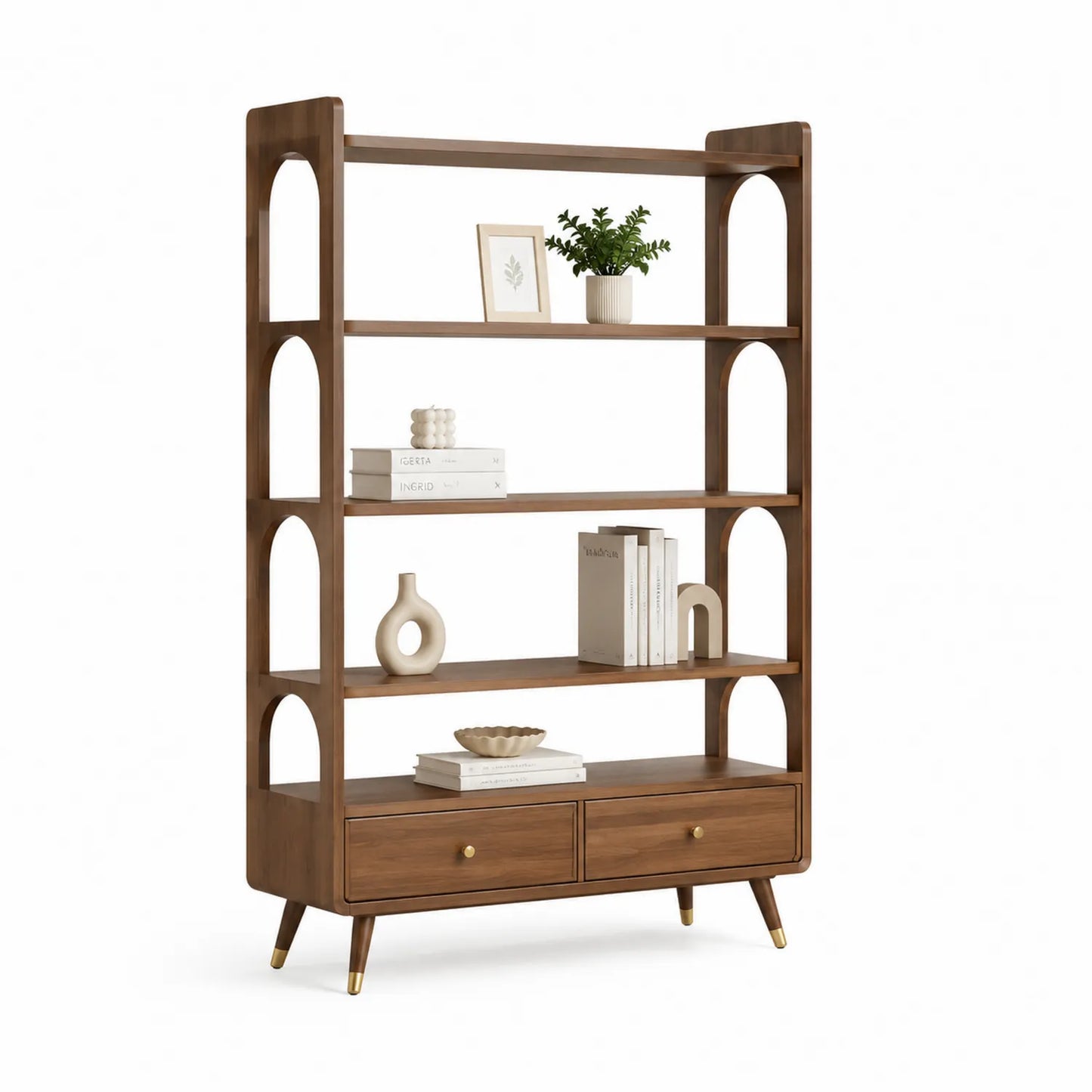 Holzregal mit Schubladen, Walnuss, 180cm