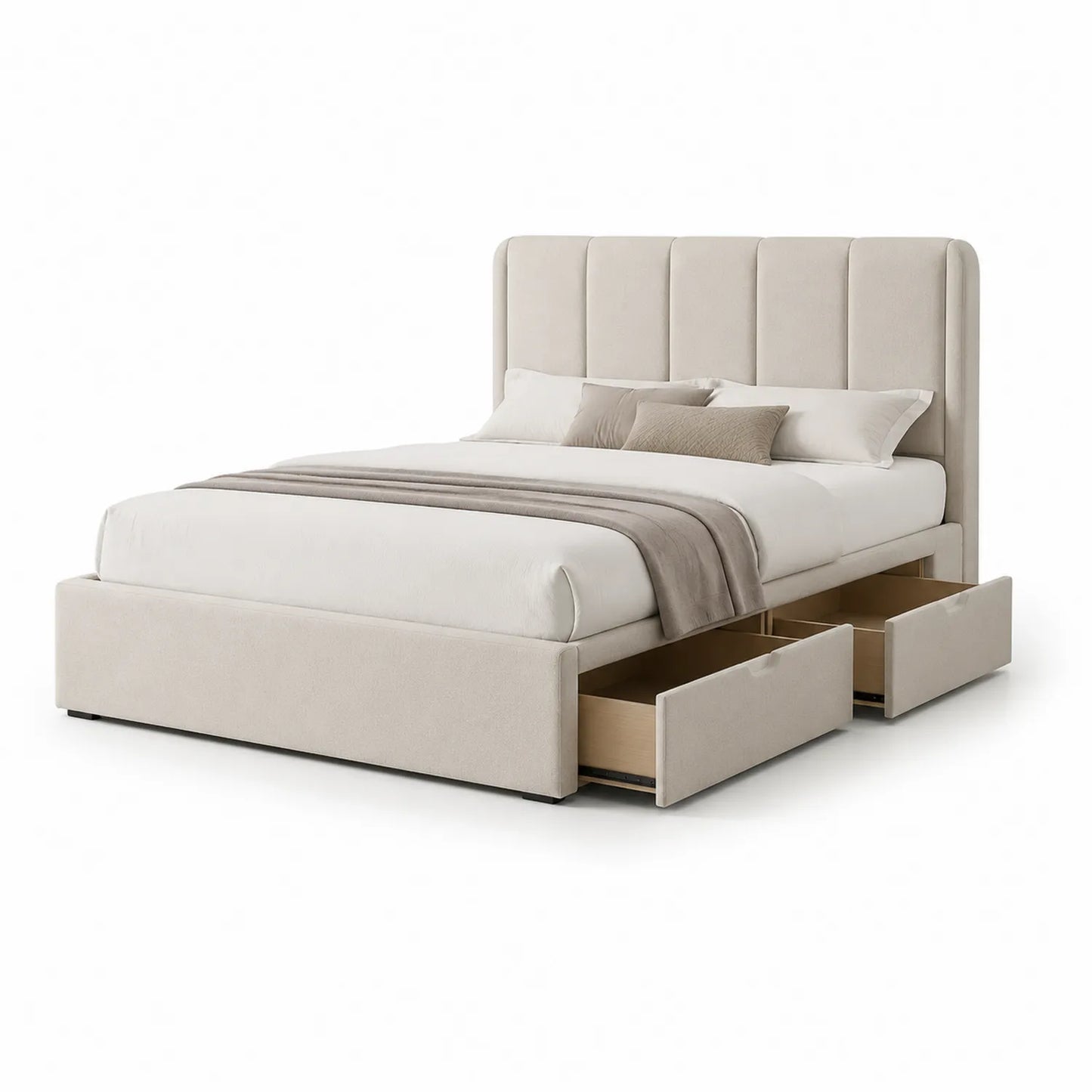 Polster Stauraumbett mit Schubladen Beige 160x200 cm