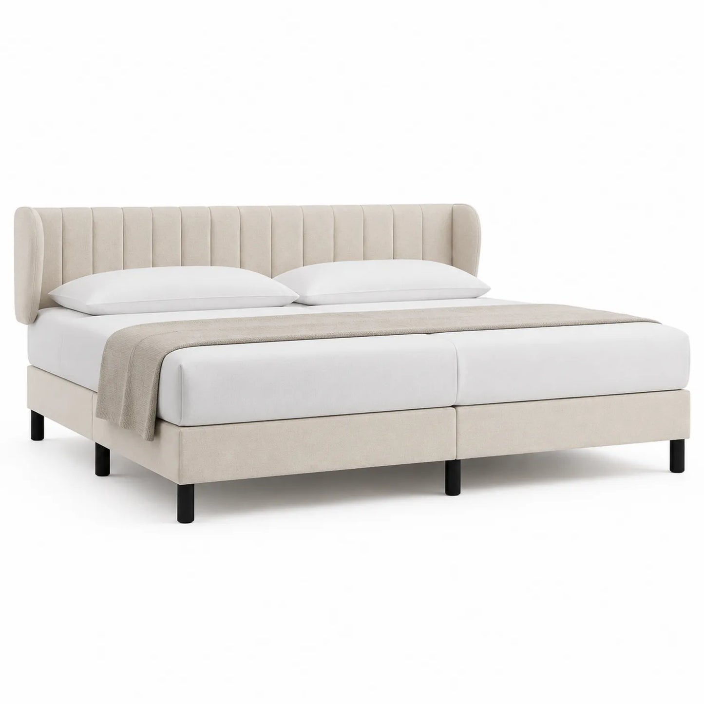 Doppelbett mit Stoffkopfteil Beige 180x200 cm