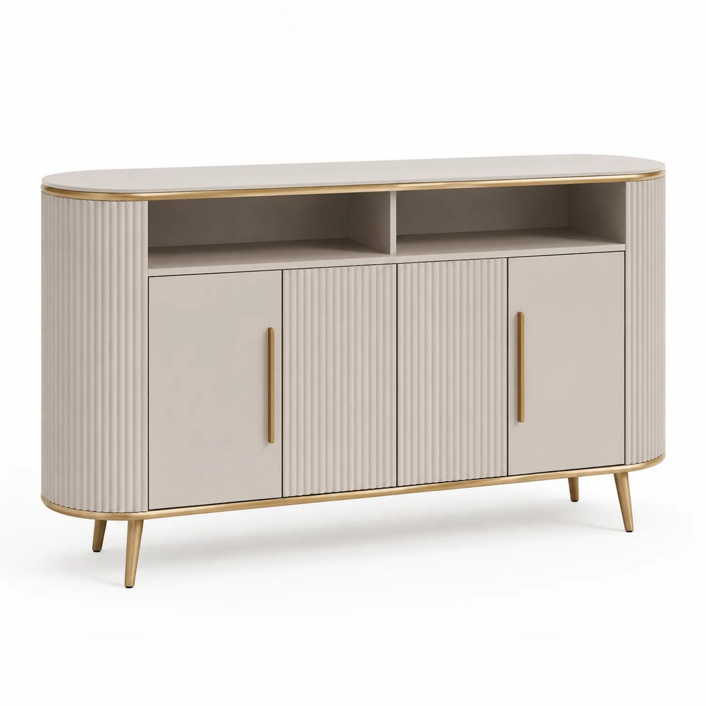 Beige MDF Konsolentisch mit Metallgriffen und Beinen
