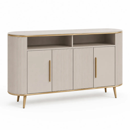 Beige MDF Konsolentisch mit Metallgriffen und Beinen