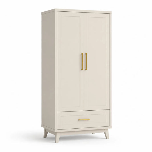 Beiger MDF-Kleiderschrank mit 2 Türen und 1 Schublade 200 cm