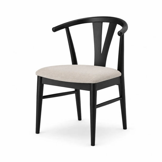 Esszimmerstuhl Holzrahmen Schwarze Buche Beige Baumwollstoff