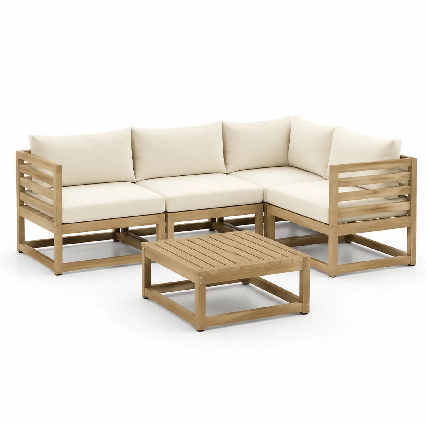 Holz Gartensofa Set L-förmig Beige Polster