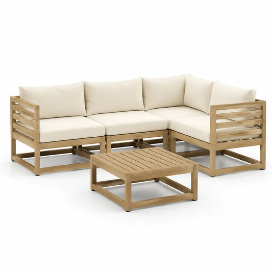 Holz Gartensofa Set L-förmig Beige Polster