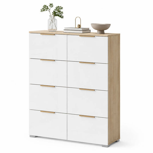 Sideboard mit 8 Schubladen Holzwerkstoff Weiß Eiche