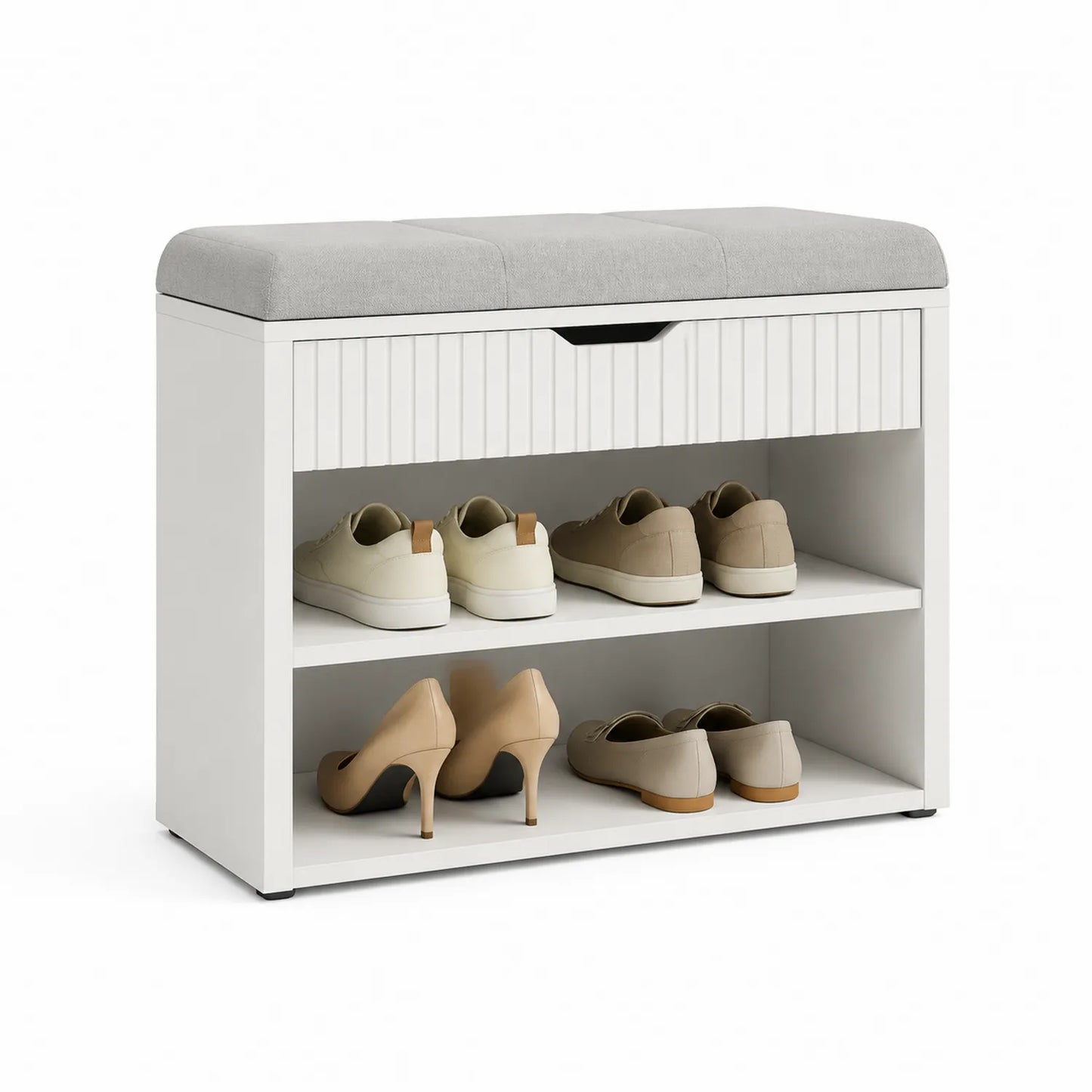 Schuhbank aus MDF mit Polyester Sitzpolster Weiß/Grau 85x35x50cm
