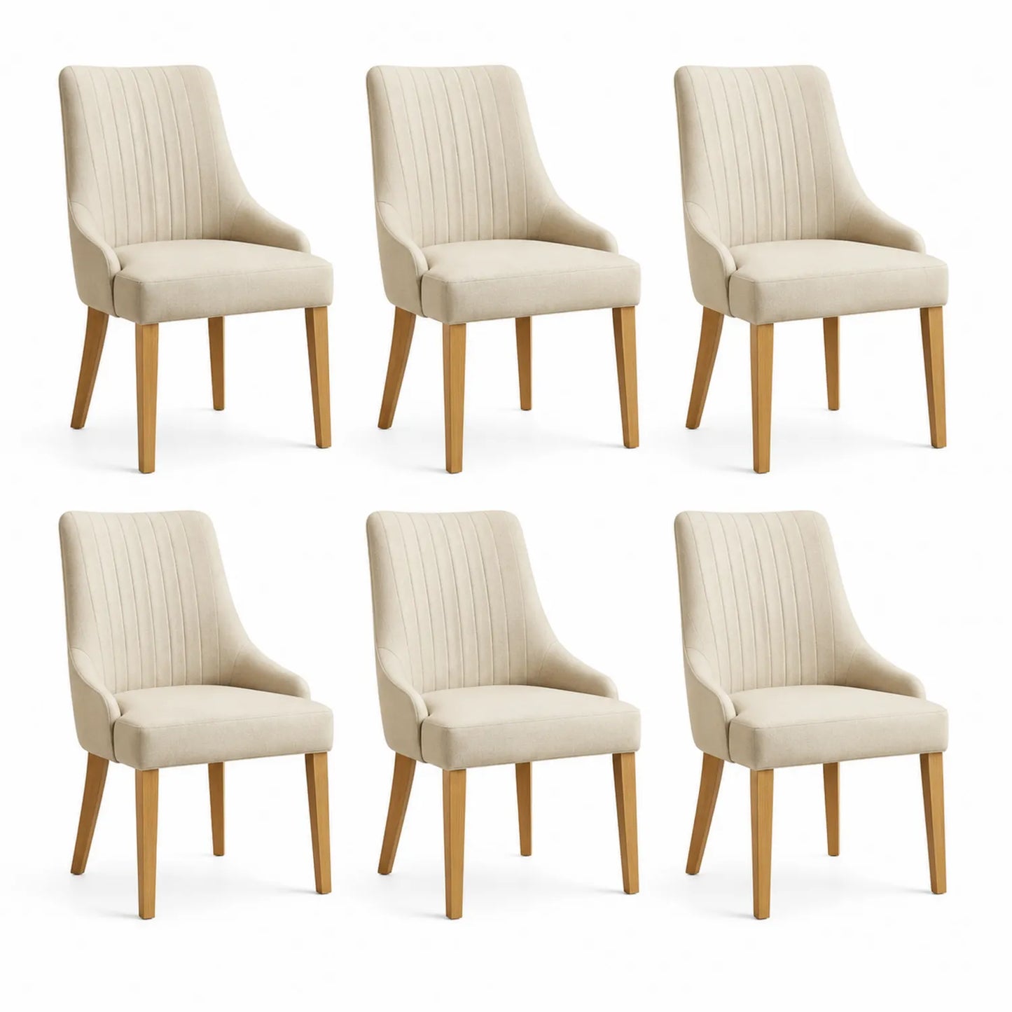 Esszimmerstuhl-Set 6er Beige Stoff Eiche