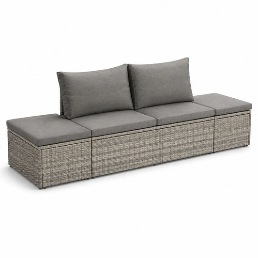 Outdoor-Sofa-Set Polyrattan Grau mit Kissen