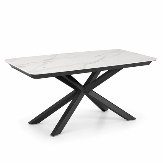 Esstisch Rechteckig 160x90 cm Keramikplatte mit Metallgestell in Weiß und Schwarz