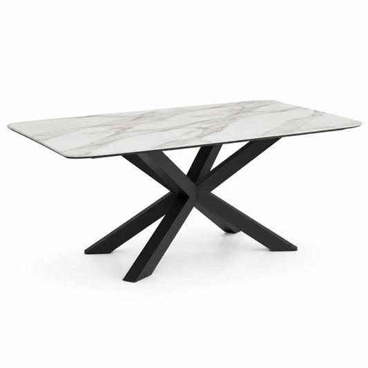 Esstisch rechteckig Keramikplatte Schwarzes Metallgestell 200x100x75 cm