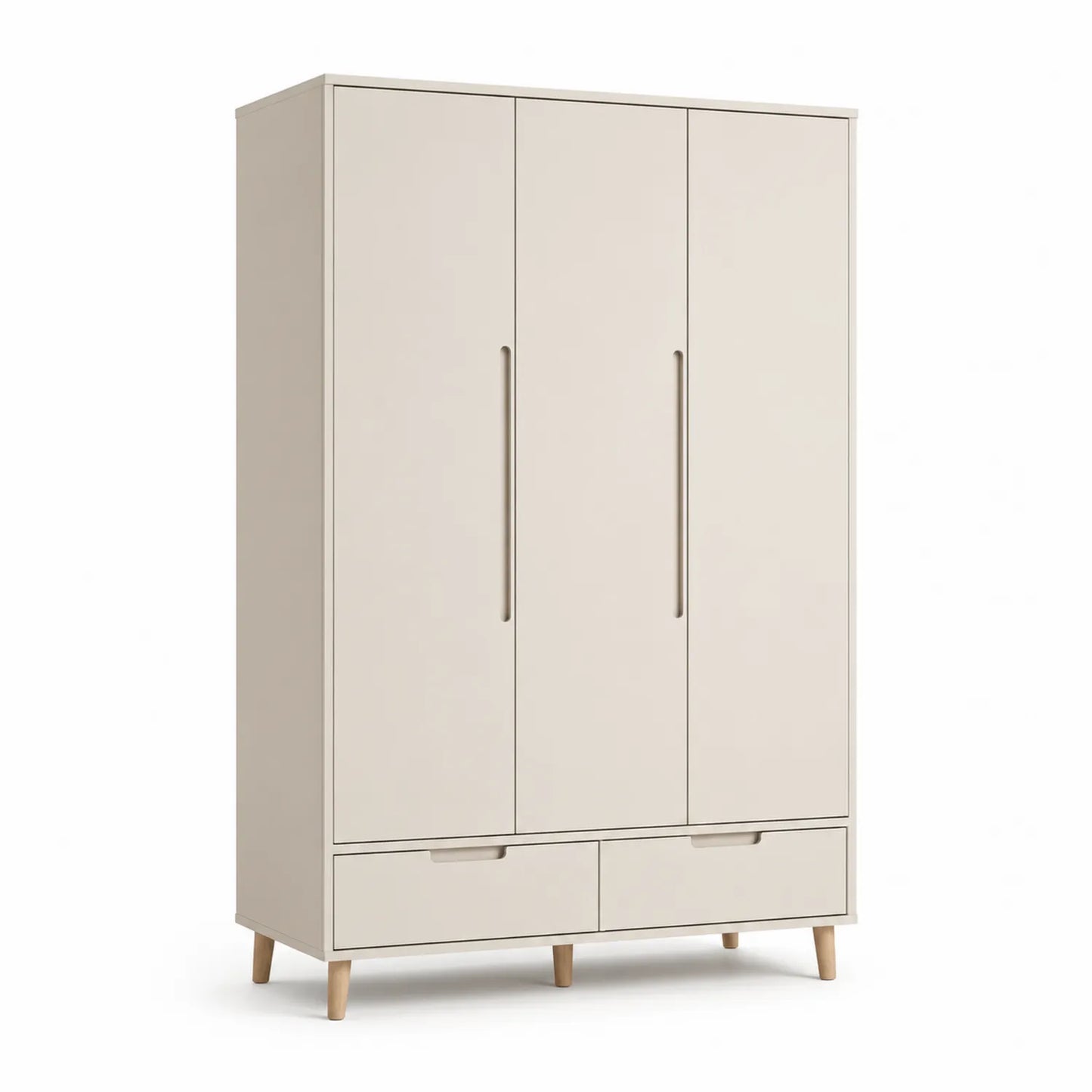 Kleiderschrank mit 3 Türen und 2 Schubladen aus Sperrholz Beige 180x120x50 cm