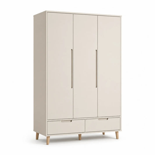 Kleiderschrank mit 3 Türen und 2 Schubladen aus Sperrholz Beige 180x120x50 cm