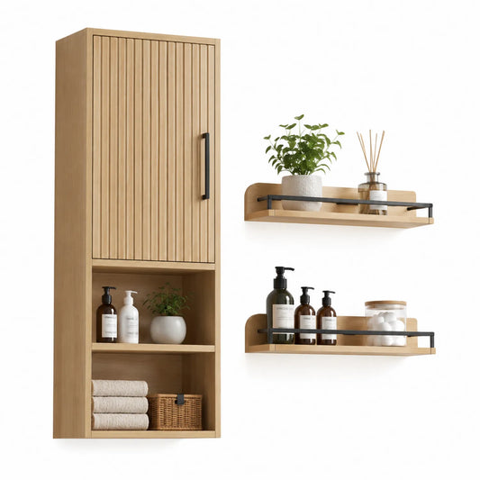Holz-Badezimmerschrank mit Wandregalen Eiche
