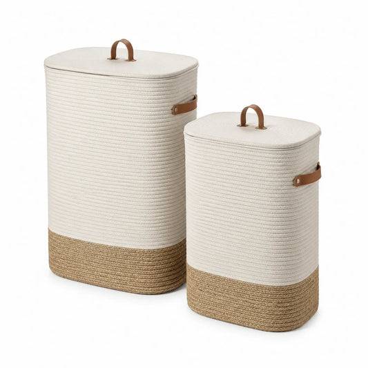 Wäschekorb Set 2-teilig Baumwolle/Juteseil Beige/Braun