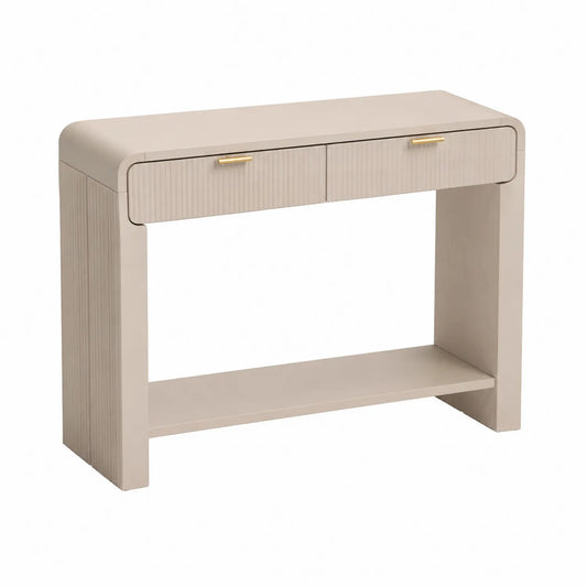 Konsolentisch mit 2 Schubladen aus Holzwerkstoff und Metall in Beige, 100x30x80cm