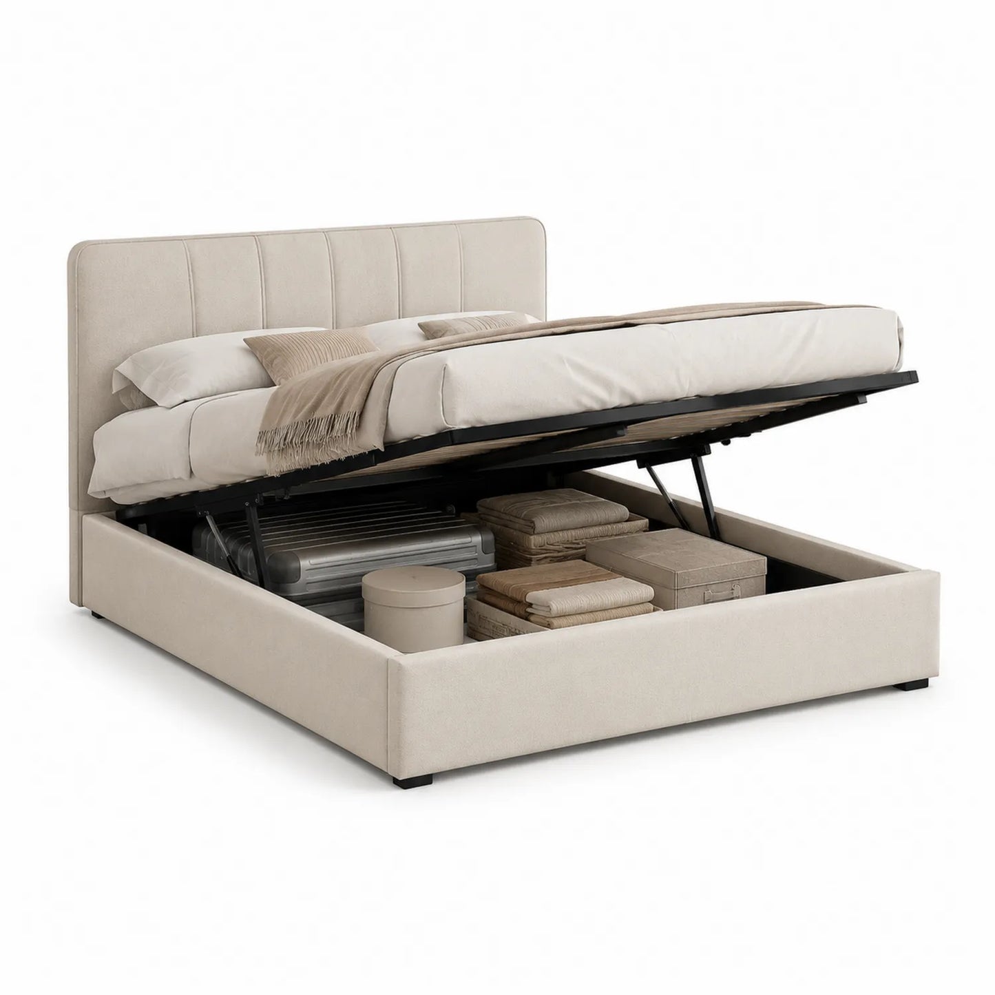 Beige Stoffbett mit Stauraum 160x200 cm