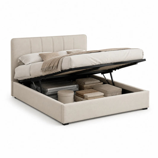 Beige Stoffbett mit Stauraum 160x200 cm