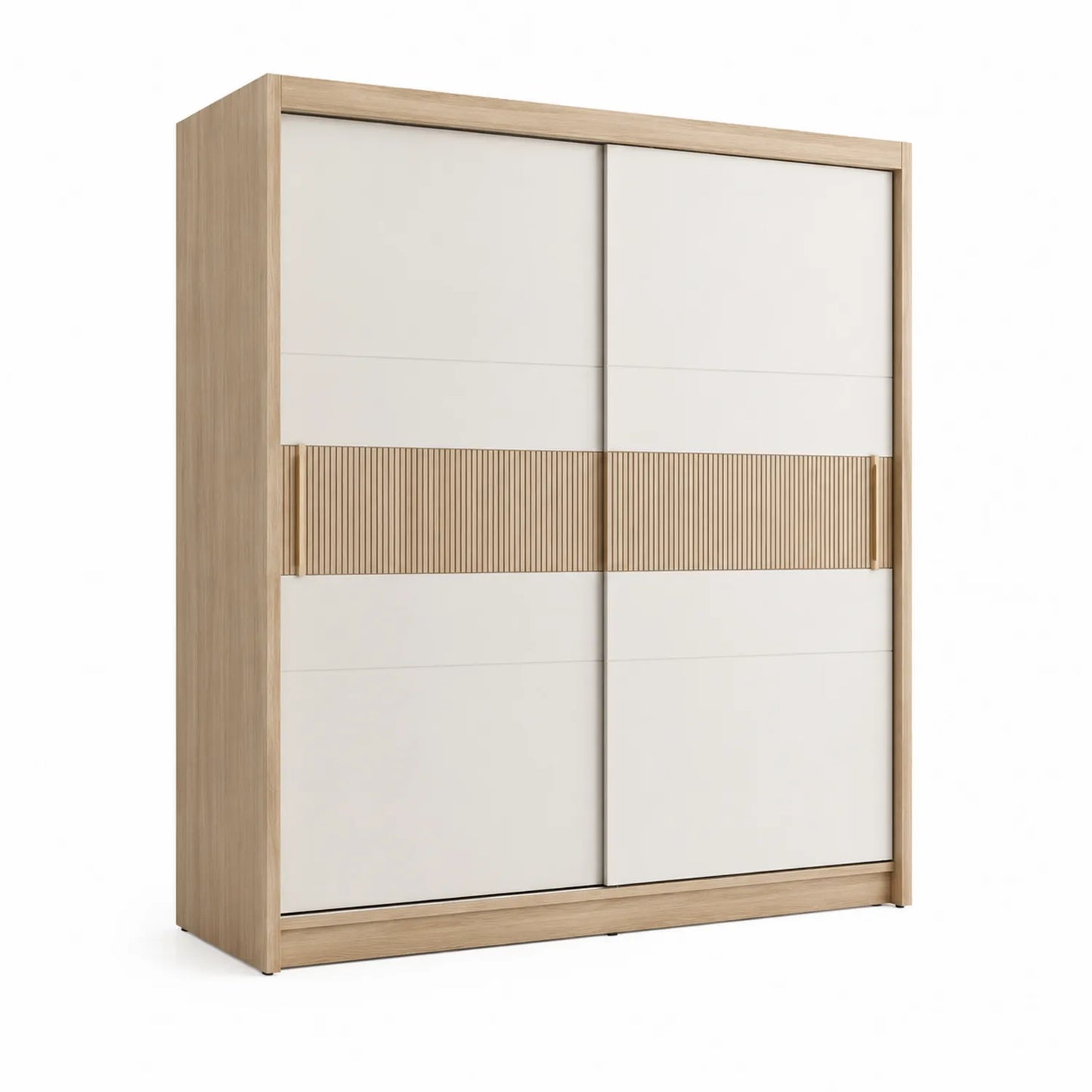 Schiebetürenschrank aus Holz und MDF 200x60x220 cm Weiß/Natur