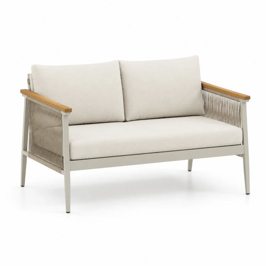 Gartensofa 2-Sitzer Aluminium Teakholz Beige