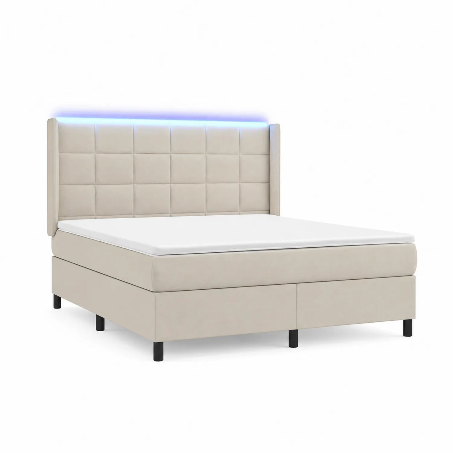 Boxspringbett 200x160 cm Kunstleder Beige mit LED-Kopfteil