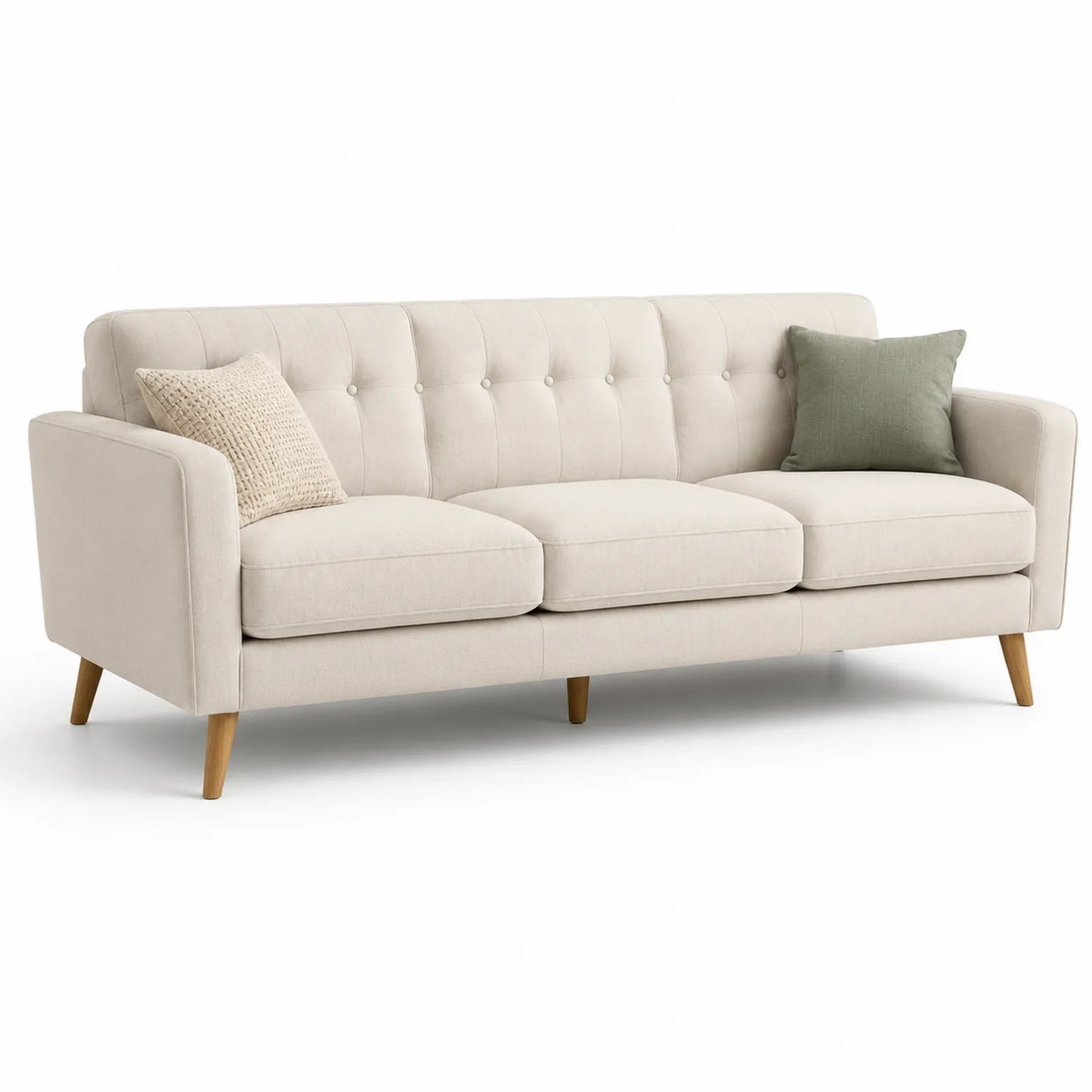 3-Sitzer Sofa Beige Holz Polyester