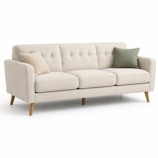 3-Sitzer Sofa Beige Holz Polyester