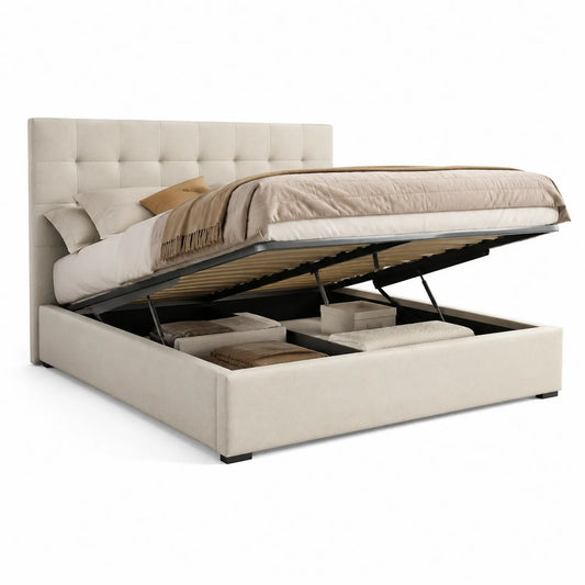 Holz Stauraumbett mit Hebemechanismus Beige 200x160 cm