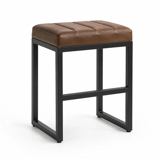 Hocker mit Kunstleder Sitzfläche Braun und Stahlrahmen