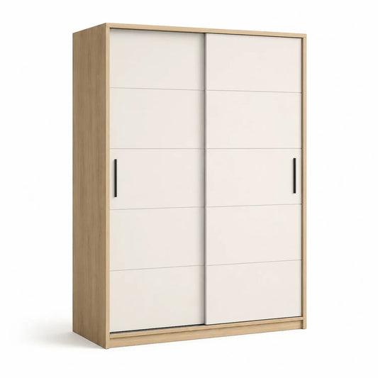Kleiderschrank mit Schiebetüren Weiß Eichenfurnier 200x220x60cm