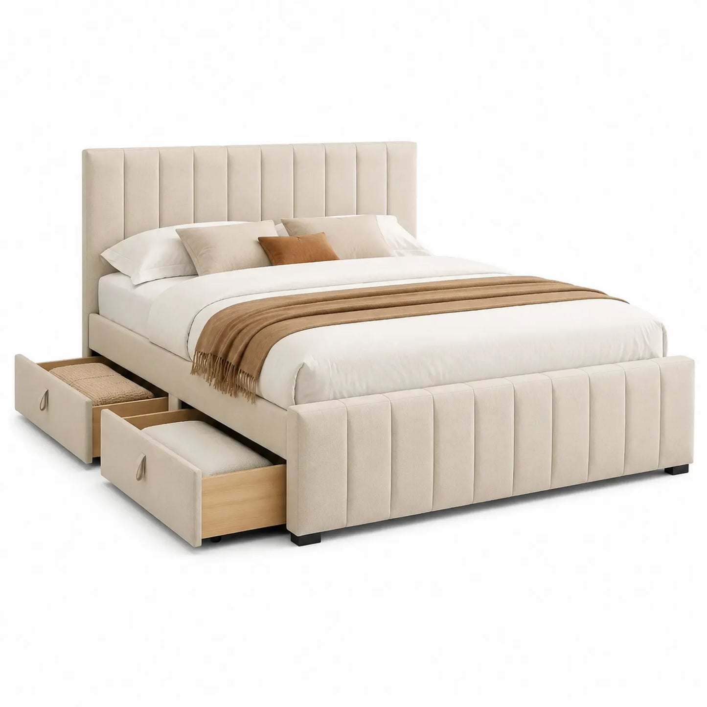 Polsterbett mit Stauraum und Schubladen Beige 200x160 cm