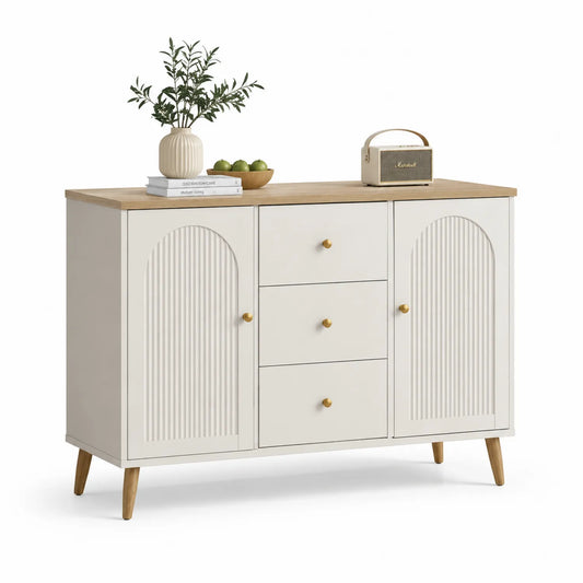 Sideboard mit 2 Türen und 3 Schubladen aus Holz und MDF in Beige