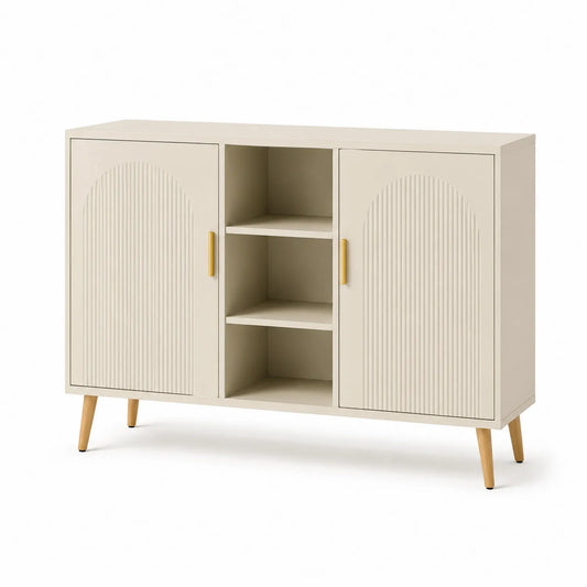 Sideboard Holzwerkstoff Creme mit 2 Türen und 3 Regalfächern