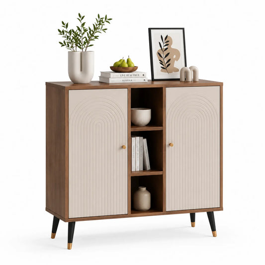 Sideboard mit Türen und Regalen aus Holz Beige 100x35x80 cm