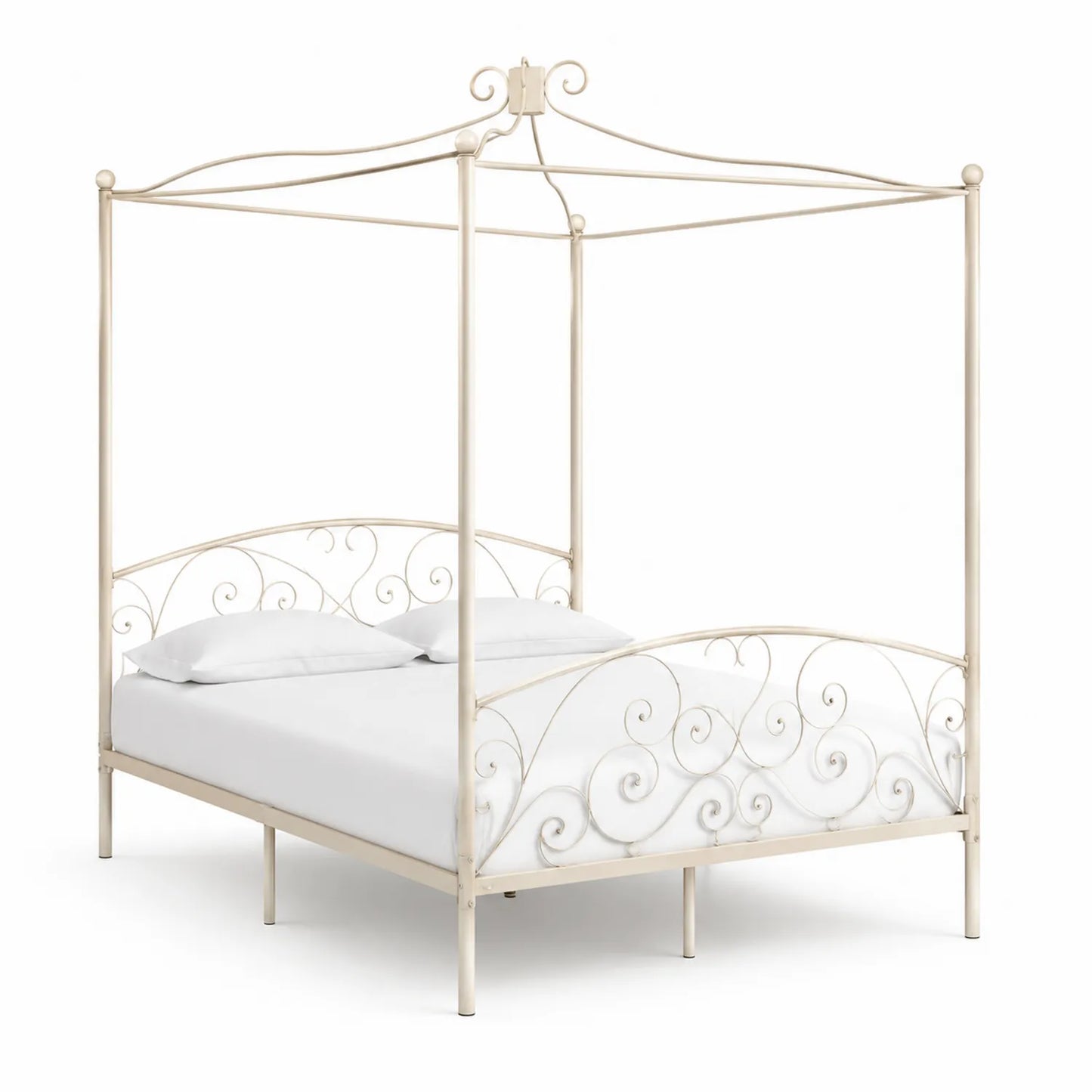 Metall Himmelbett Stahl 140x200 cm Cremeweiß