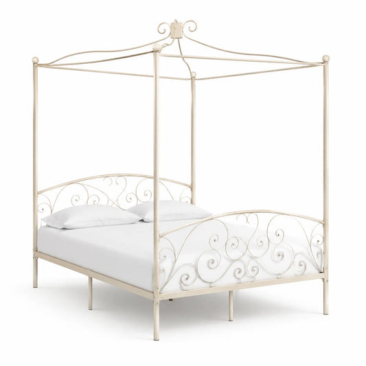 Metall Himmelbett Stahl 140x200 cm Cremeweiß