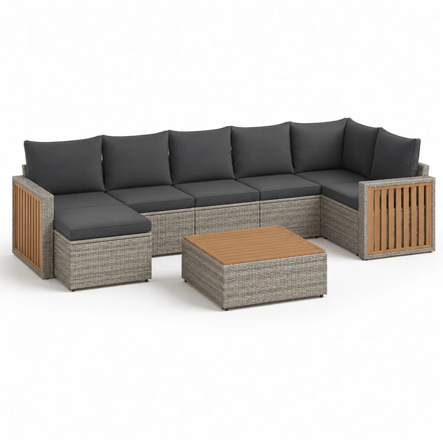 Polyrattan Outdoor Ecksofa Set Grau/Teak
